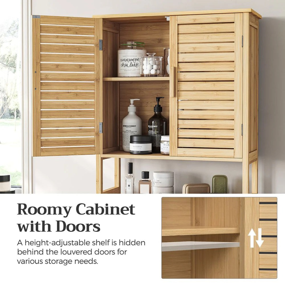 Bamboo Over Toilet Storage Cabinet With Doors And Shelf