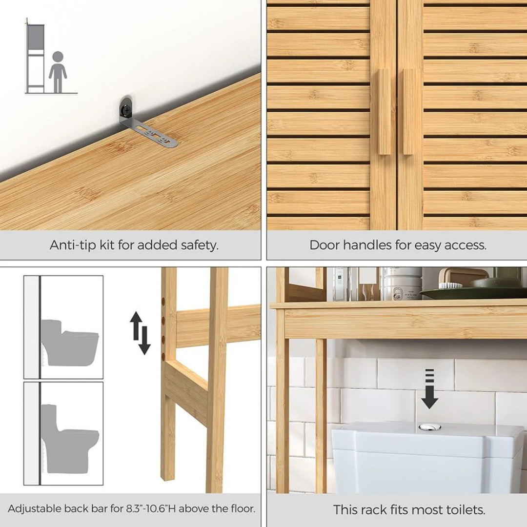 Bamboo Over Toilet Storage Cabinet With Doors And Shelf