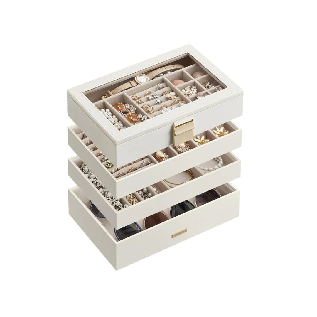 Stackable Jewelry Organizer Trays With Glass Lid 2 To 6 Tier
