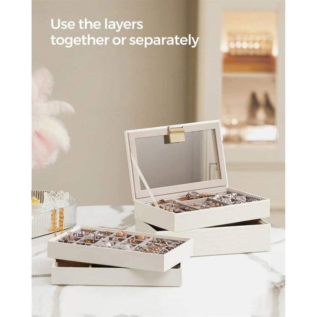 Stackable Jewelry Organizer Trays With Glass Lid 2 To 6 Tier