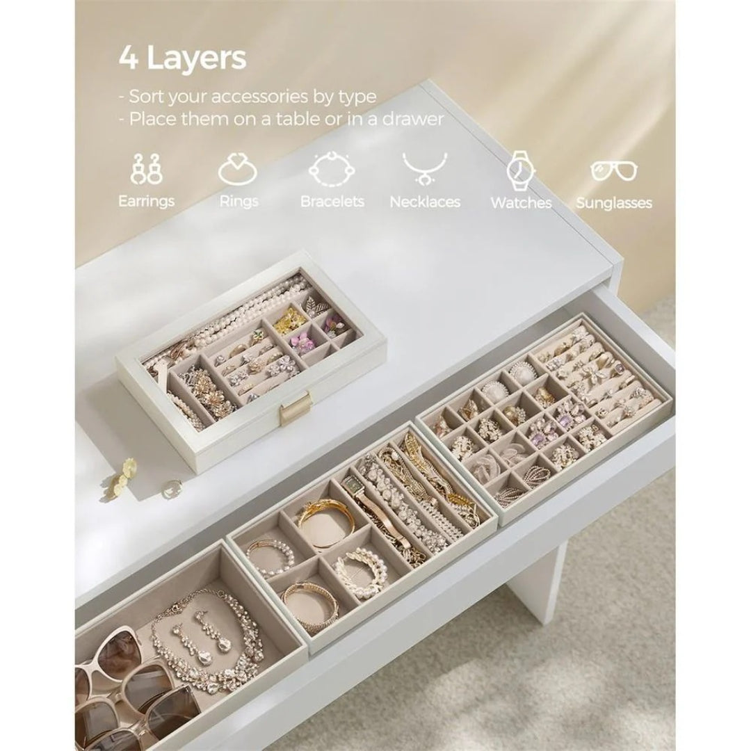 Stackable Jewelry Organizer Trays With Glass Lid 2 To 6 Tier