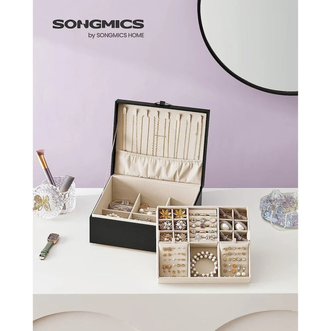 Jewelry Box Organizer With Handle 2 Layer Storage