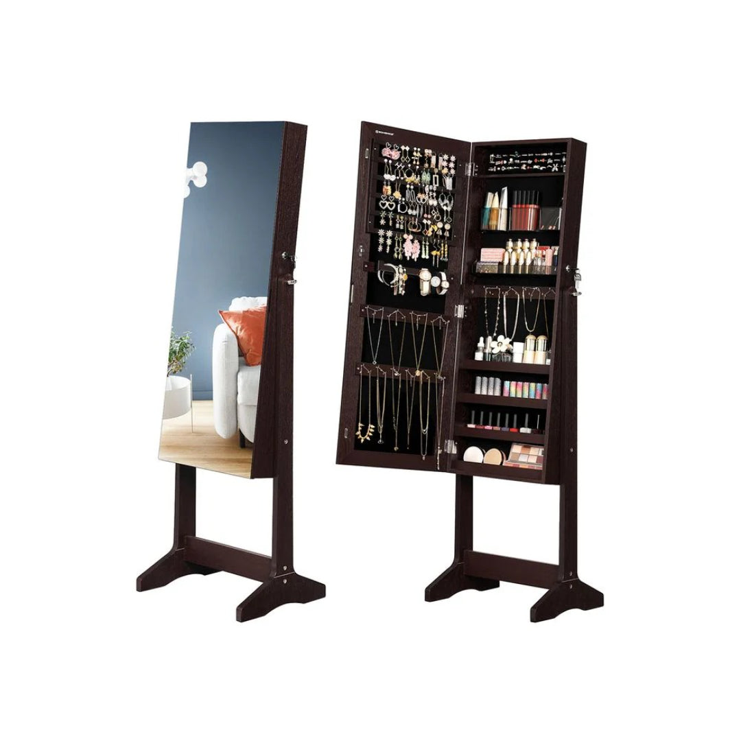 Freestanding Mirror Jewelry Cabinet Armoire With Storage