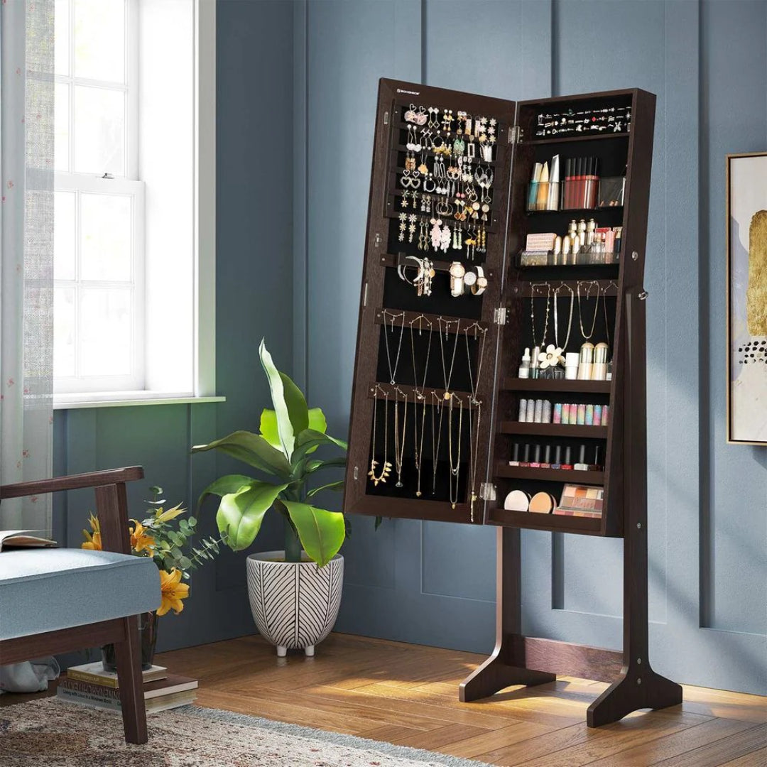 Freestanding Mirror Jewelry Cabinet Armoire With Storage