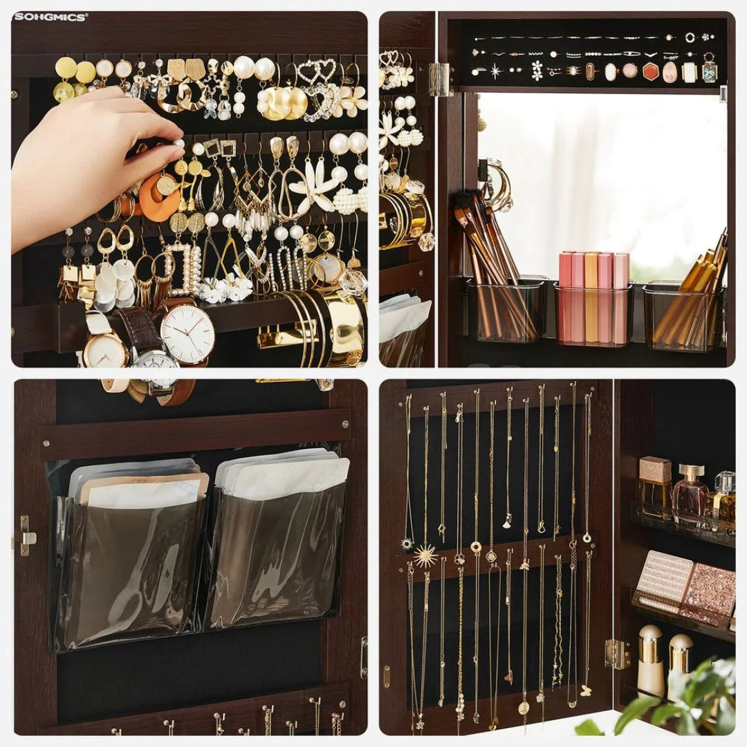 Lockable Mirror Jewelry Cabinet Armoire Wall Or Door Mounted