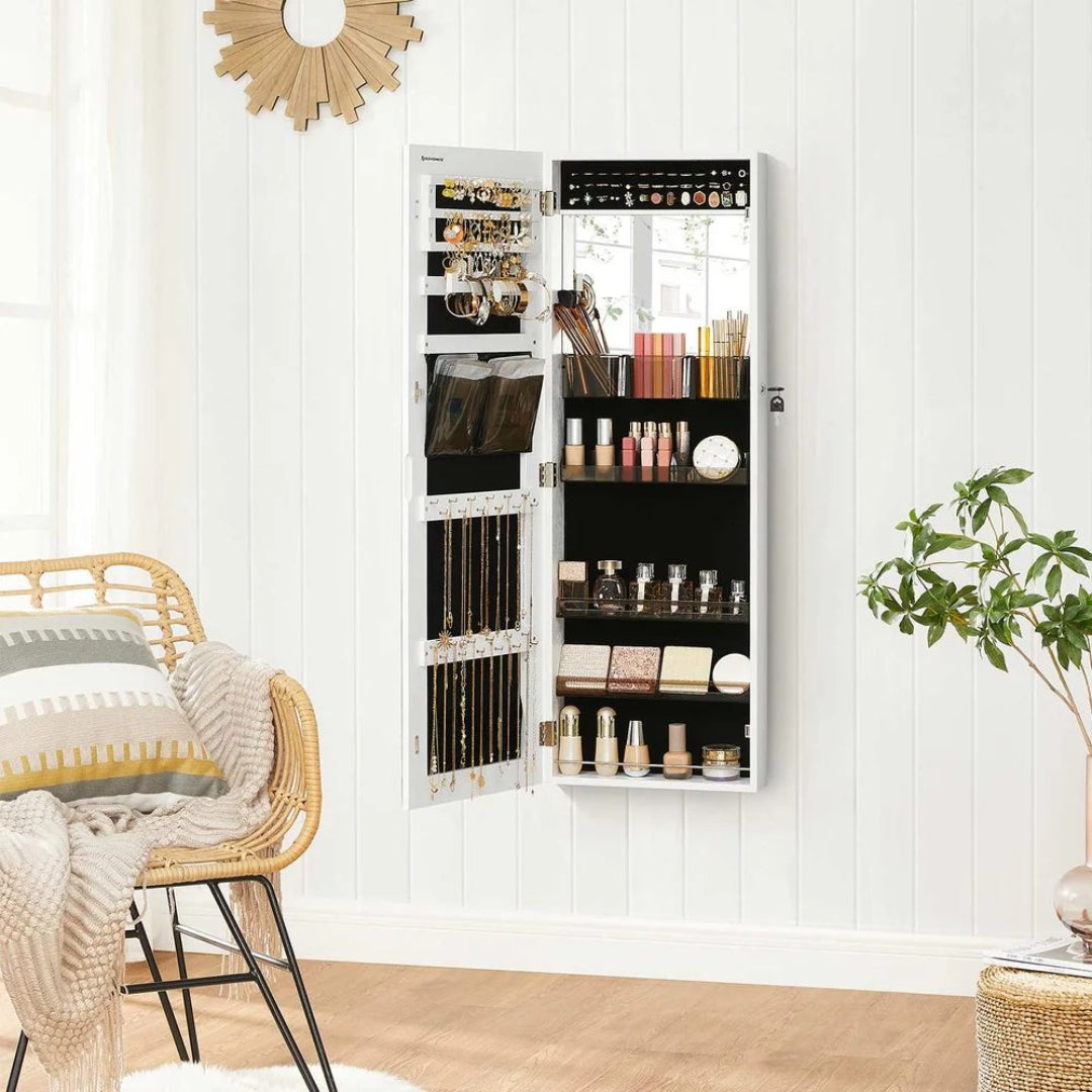 Lockable Mirror Jewelry Cabinet Armoire Wall Or Door Mounted
