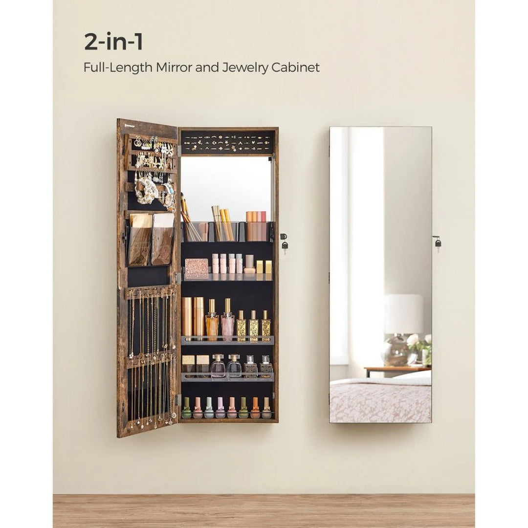 Lockable Mirror Jewelry Cabinet Armoire Wall Or Door Mounted