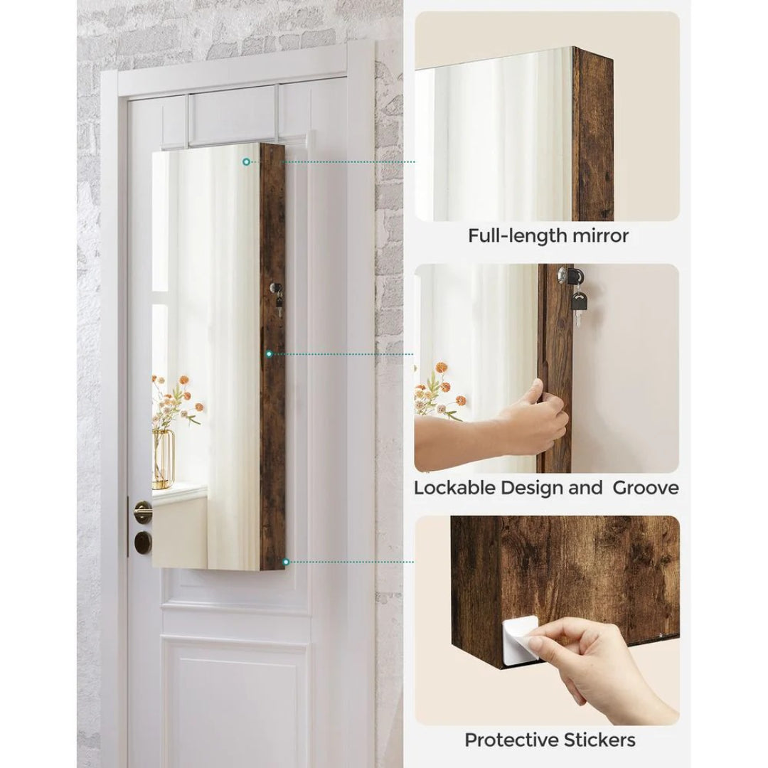 Lockable Mirror Jewelry Cabinet Armoire Wall Or Door Mounted