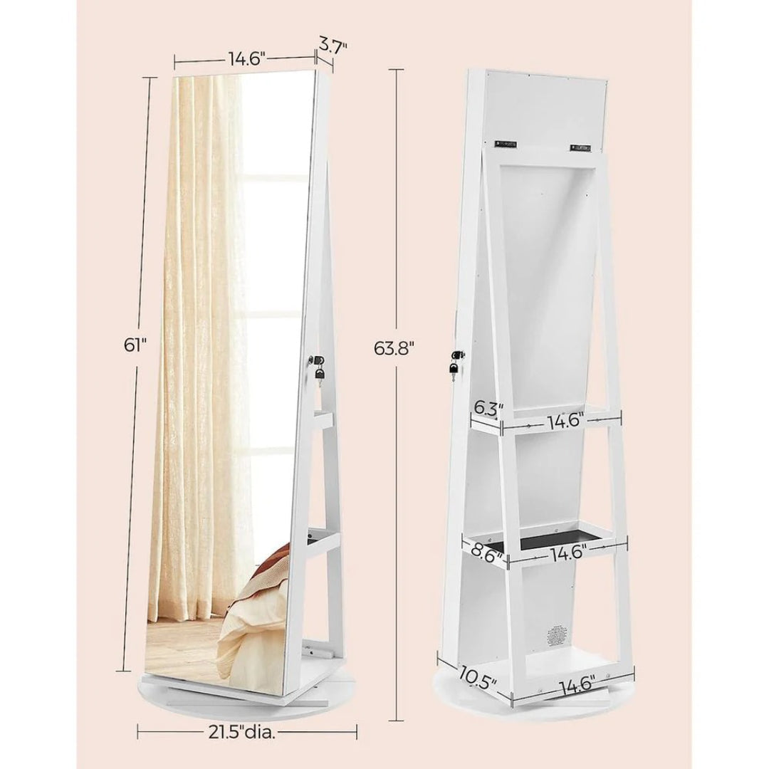 Jewelry Organizer Cabinet With Mirror LED Lights And Storage