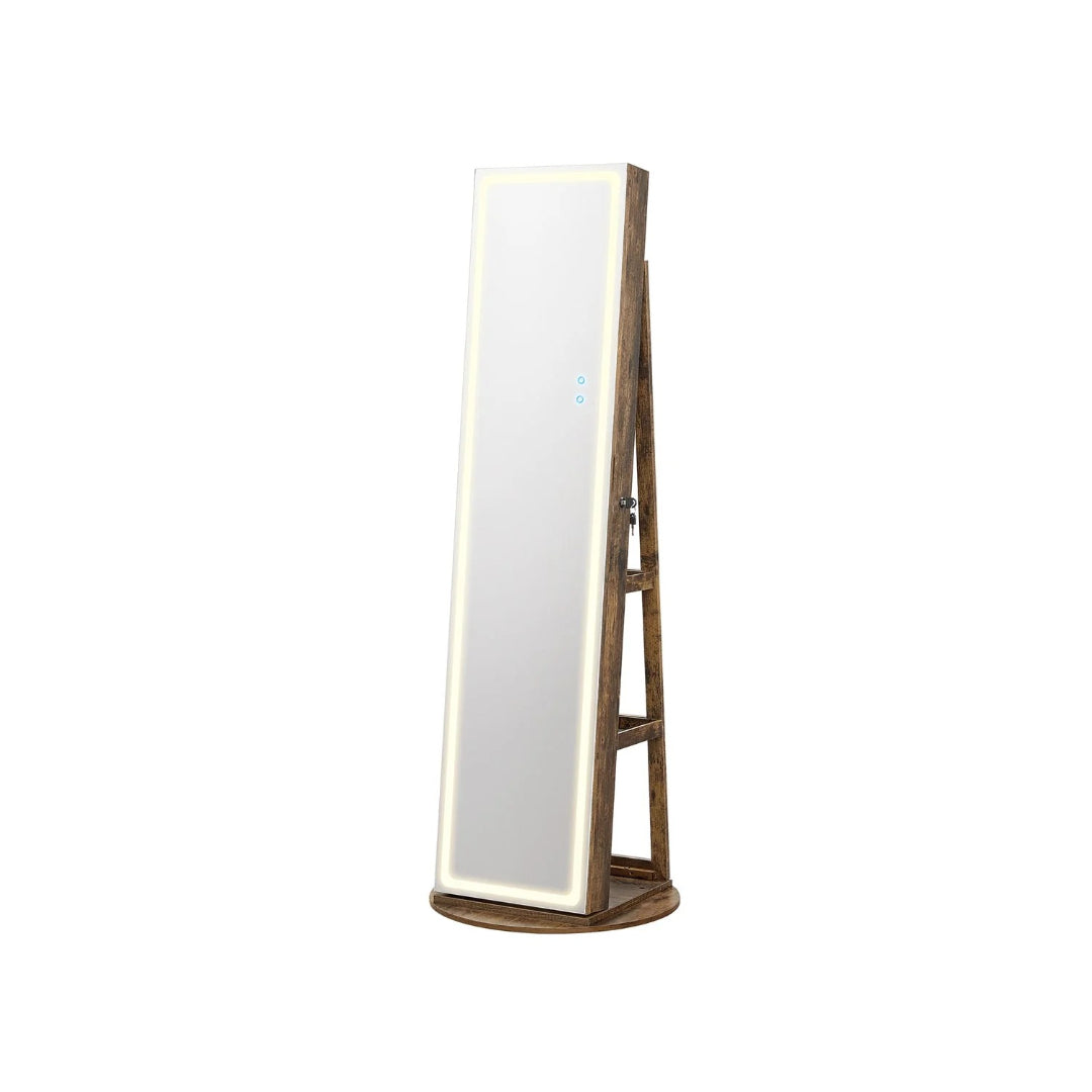 Standing Mirror Jewelry Cabinet With LED Lights And Storage