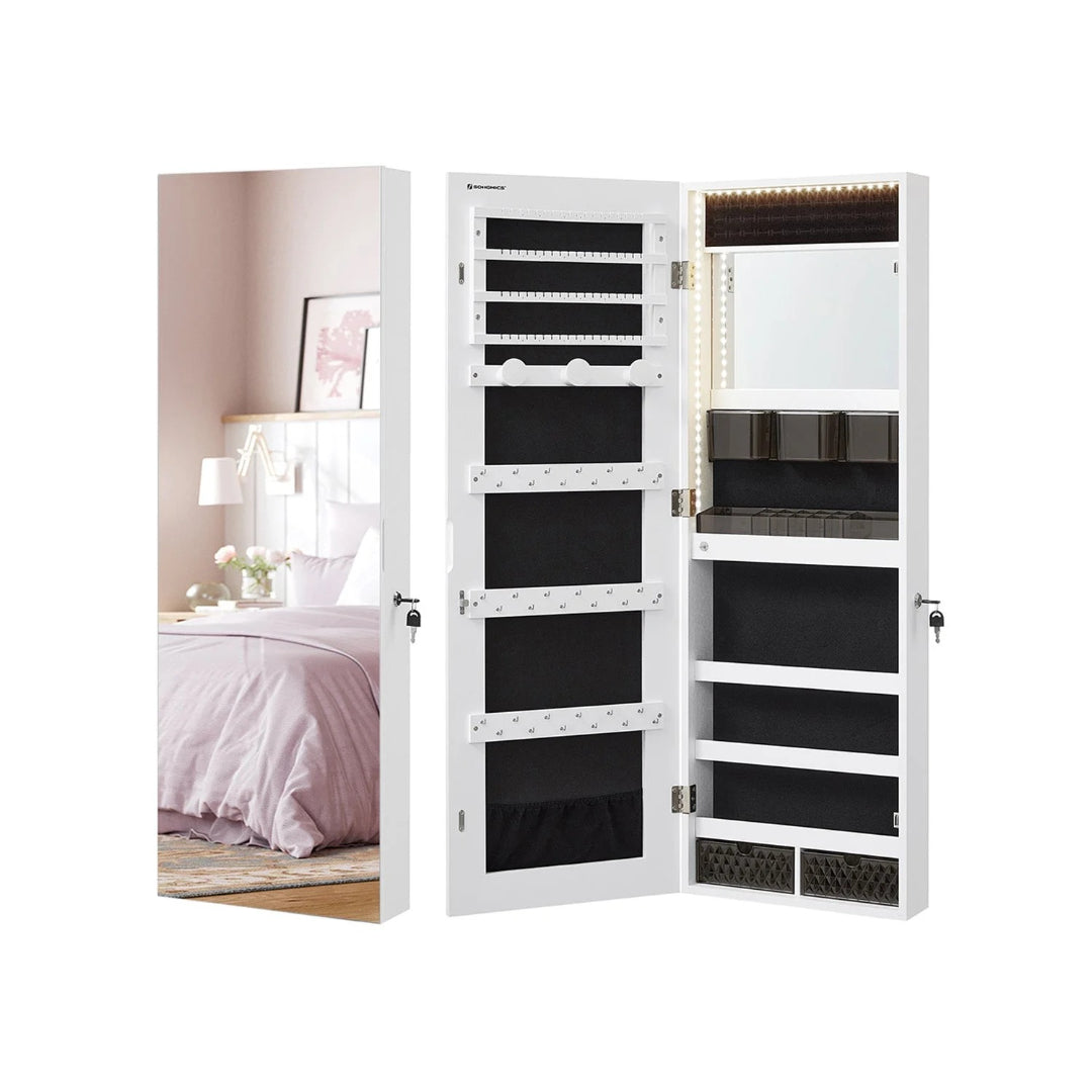 LED Mirror Jewelry Cabinet Armoire Wall Or Door Mounted