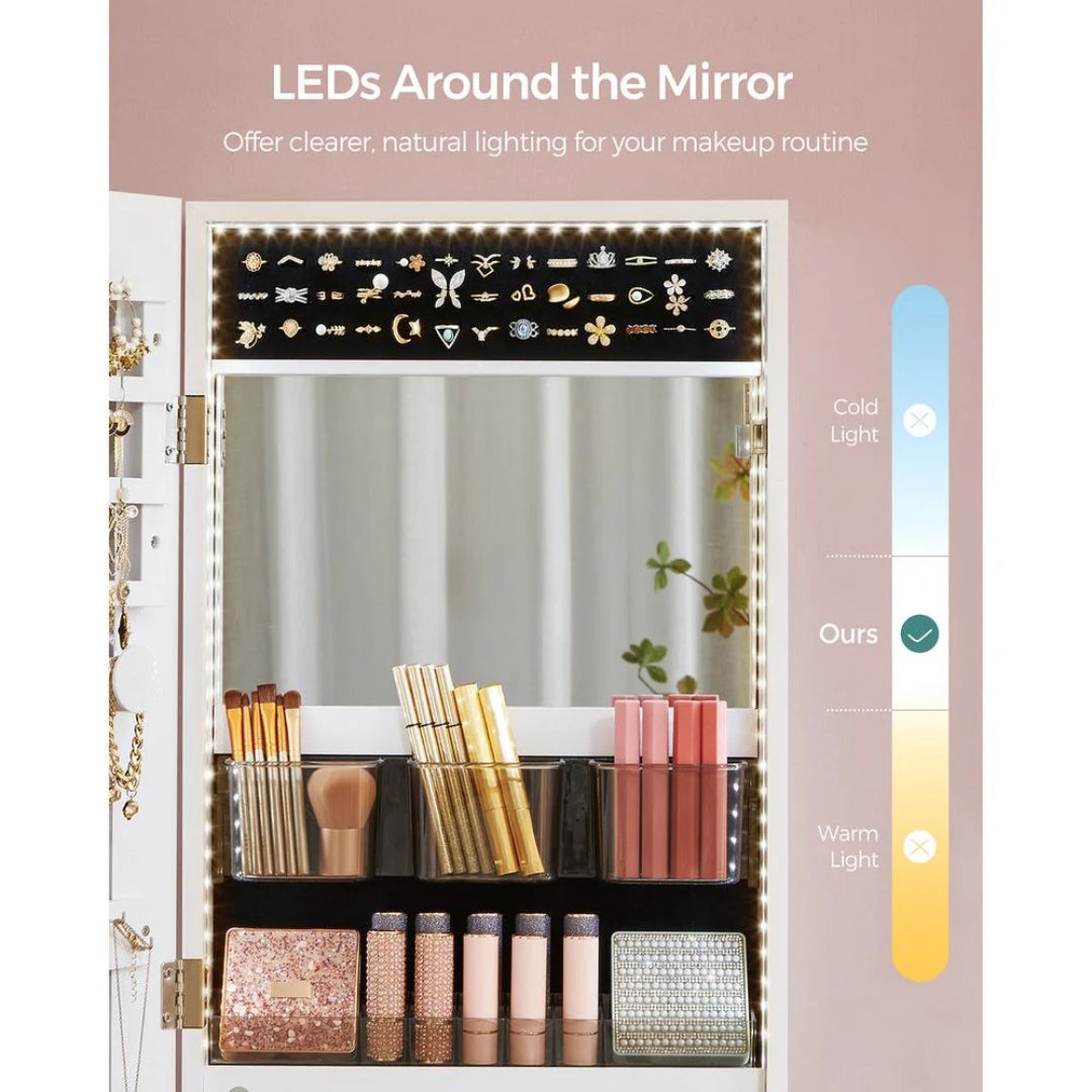 LED Mirror Jewelry Cabinet Armoire Wall Or Door Mounted