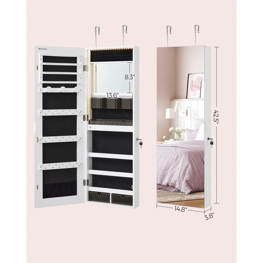 LED Mirror Jewelry Cabinet Armoire Wall Or Door Mounted
