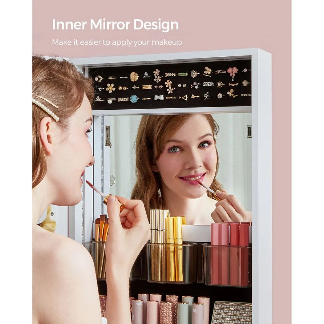 LED Mirror Jewelry Cabinet Armoire Wall Or Door Mounted