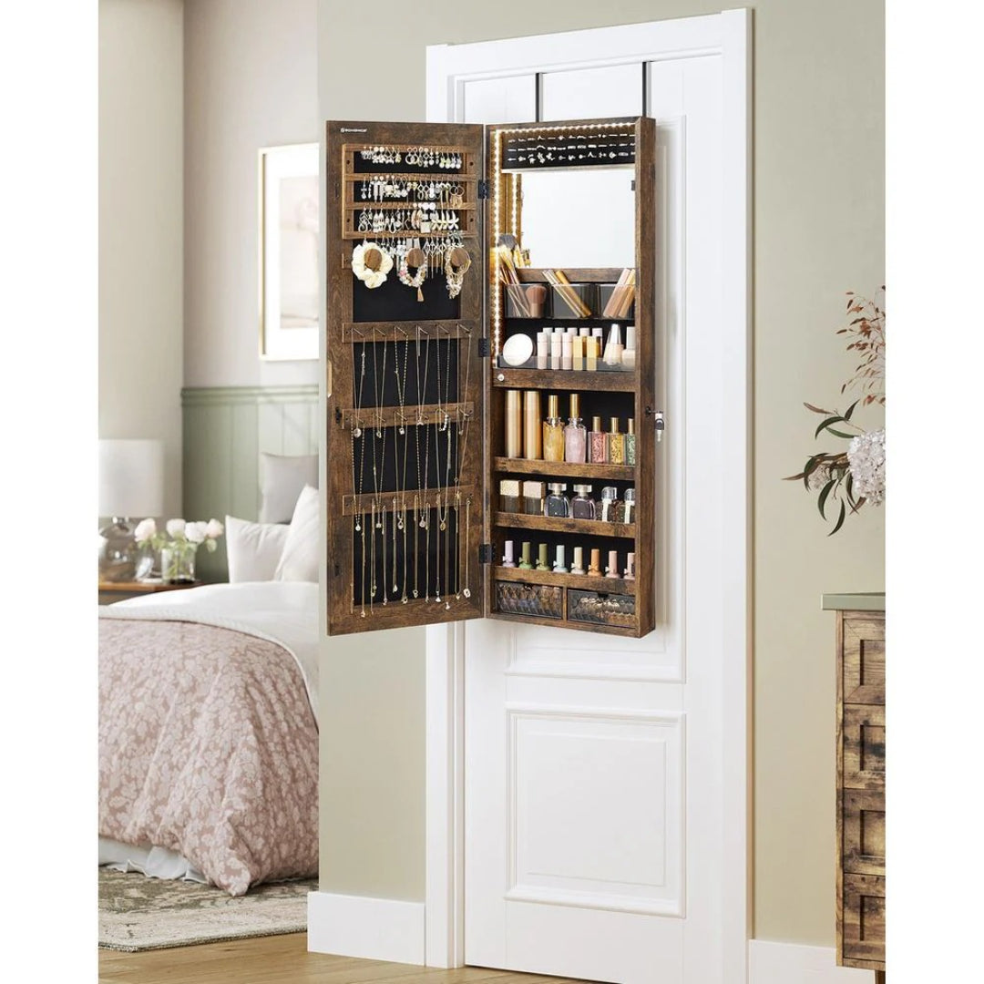 LED Mirror Jewelry Cabinet Armoire Wall Or Door Mounted