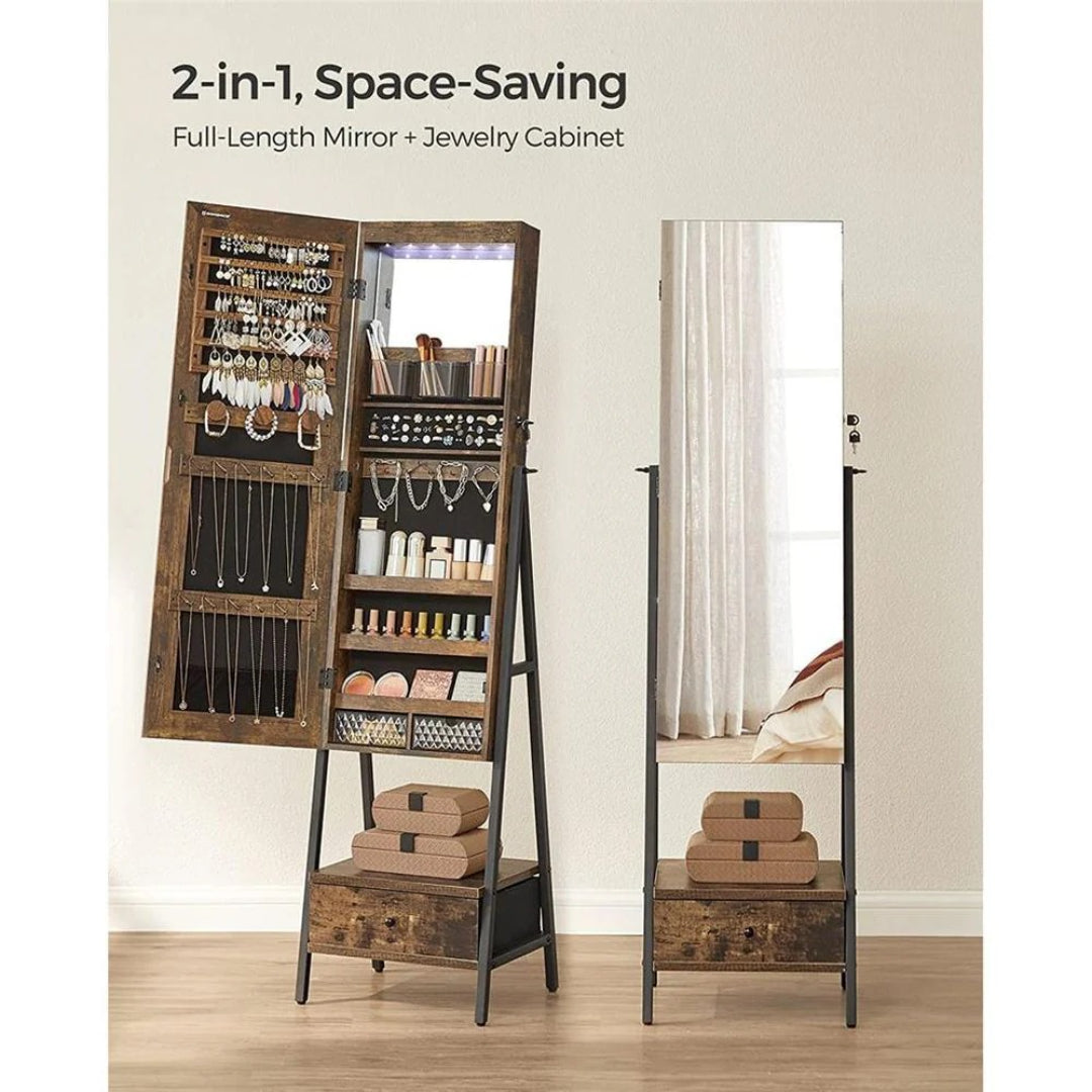 Lockable Jewelry Armoire With Full Length Mirror And Storage