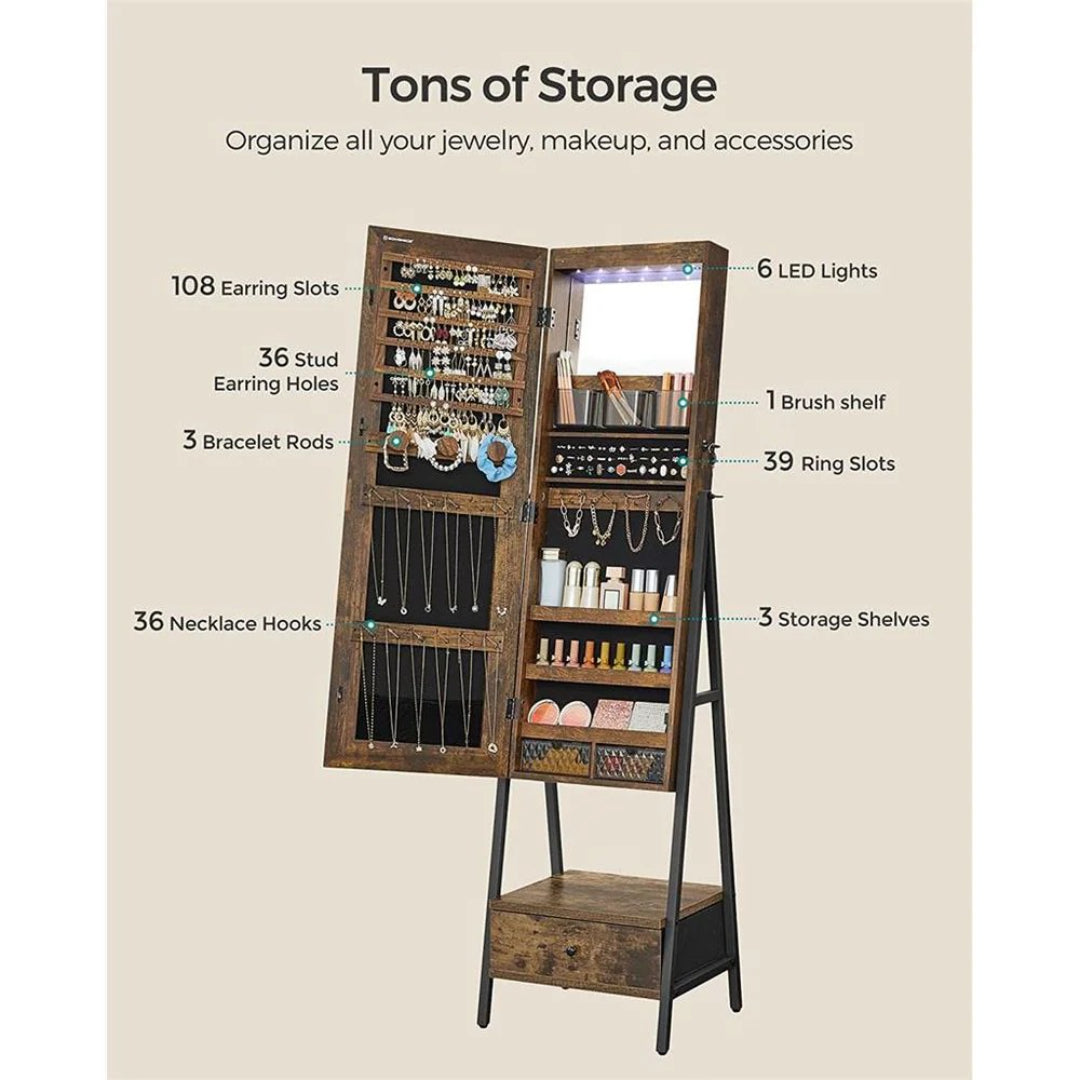 Lockable Jewelry Armoire With Full Length Mirror And Storage