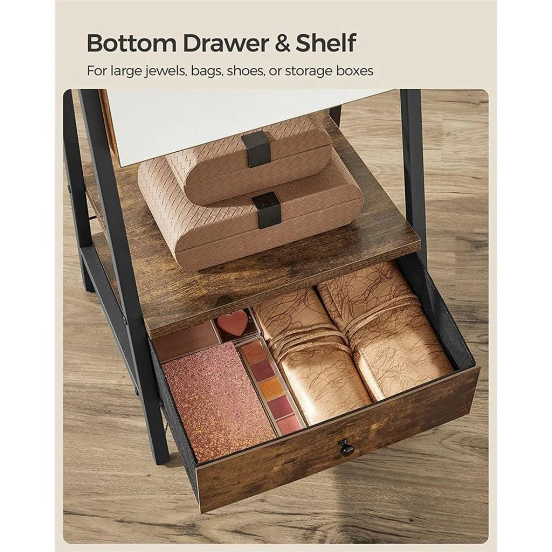 Lockable Jewelry Armoire With Full Length Mirror And Storage
