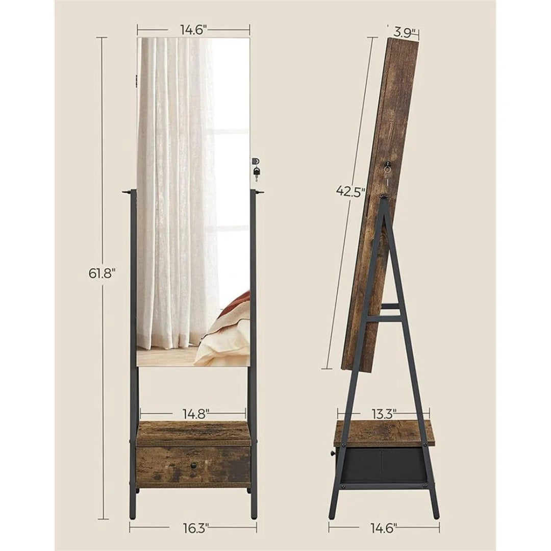 Lockable Jewelry Armoire With Full Length Mirror And Storage