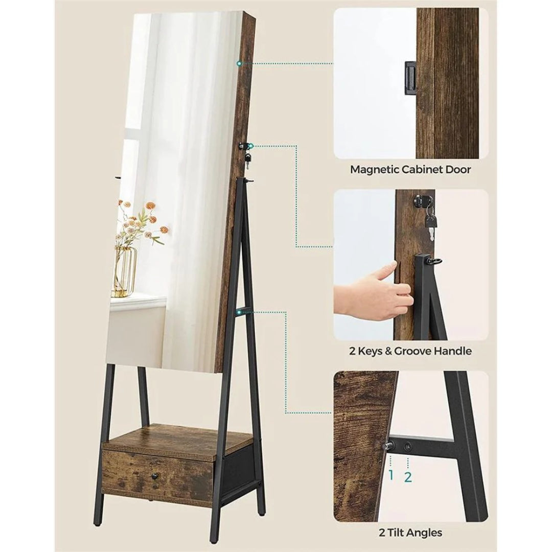 Lockable Jewelry Armoire With Full Length Mirror And Storage