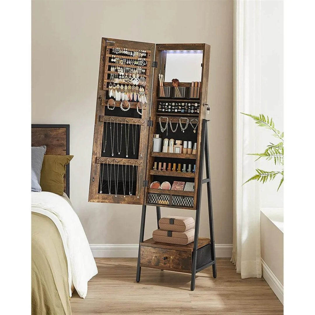 Lockable Jewelry Armoire With Full Length Mirror And Storage