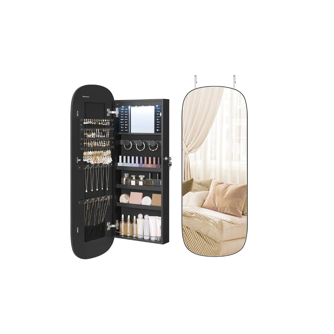 Wall Mounted Jewelry Organizer Cabinet With Mirror And LED