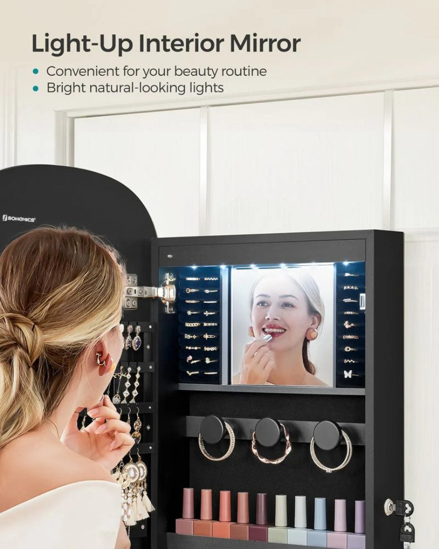 Wall Mounted Jewelry Organizer Cabinet With Mirror And LED