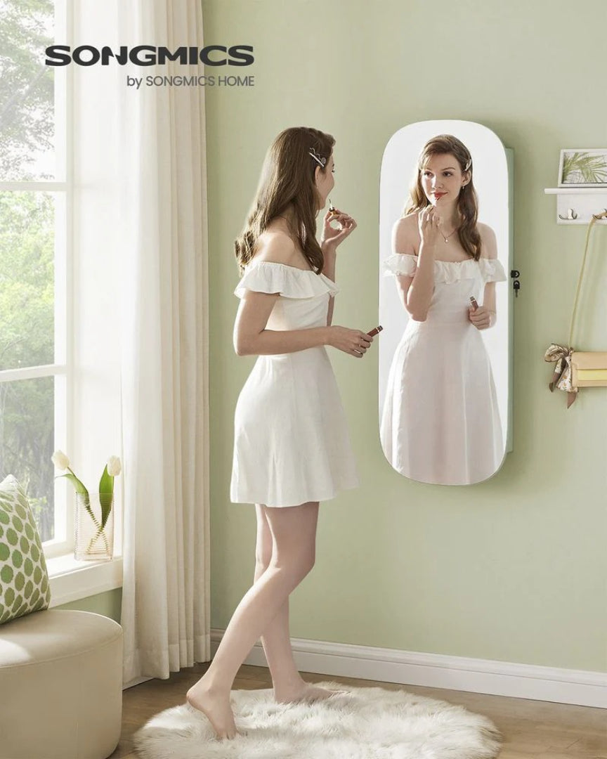 Wall Mounted Jewelry Organizer Cabinet With Mirror And LED
