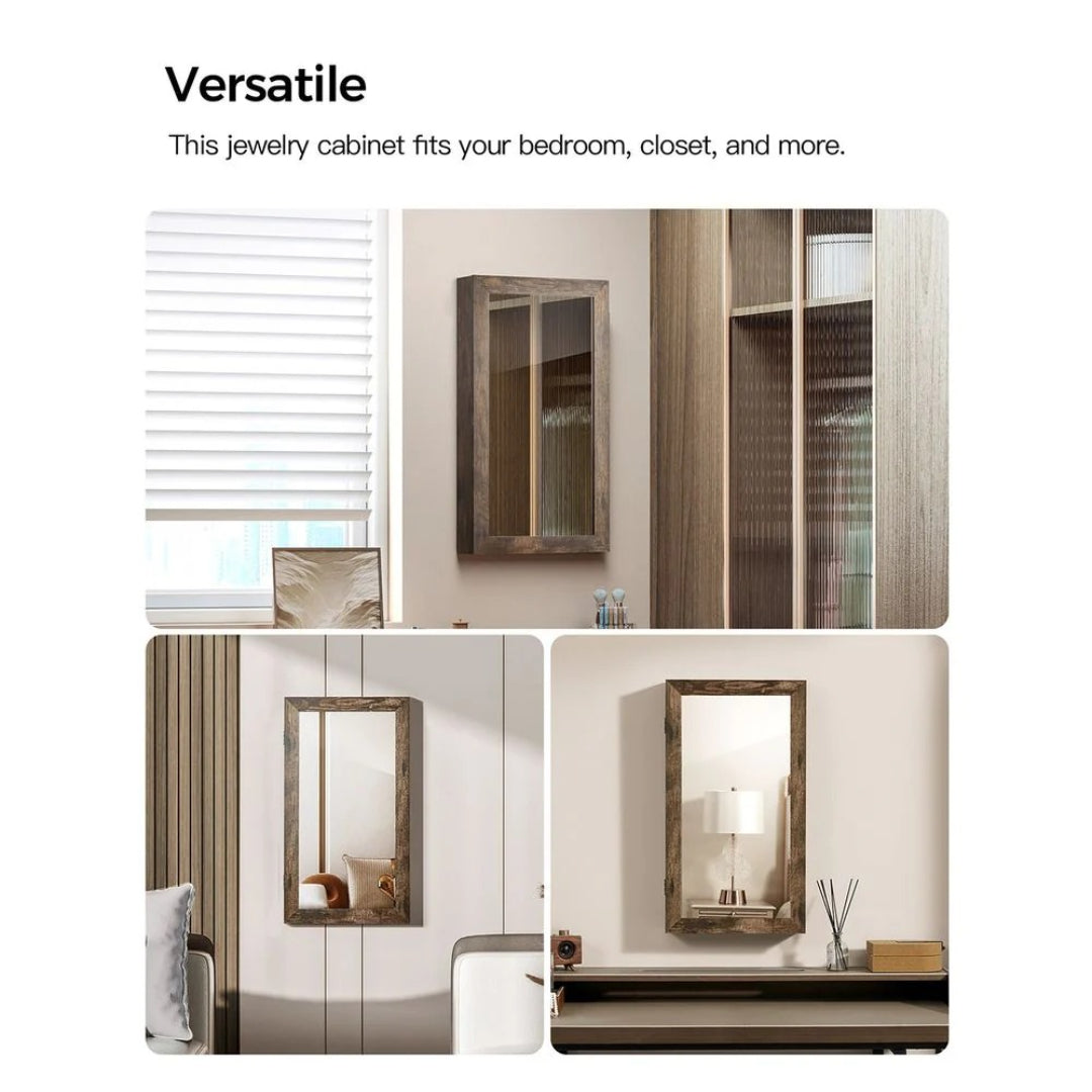 Lockable Mirror Jewelry Cabinet Wall Mounted Organizer