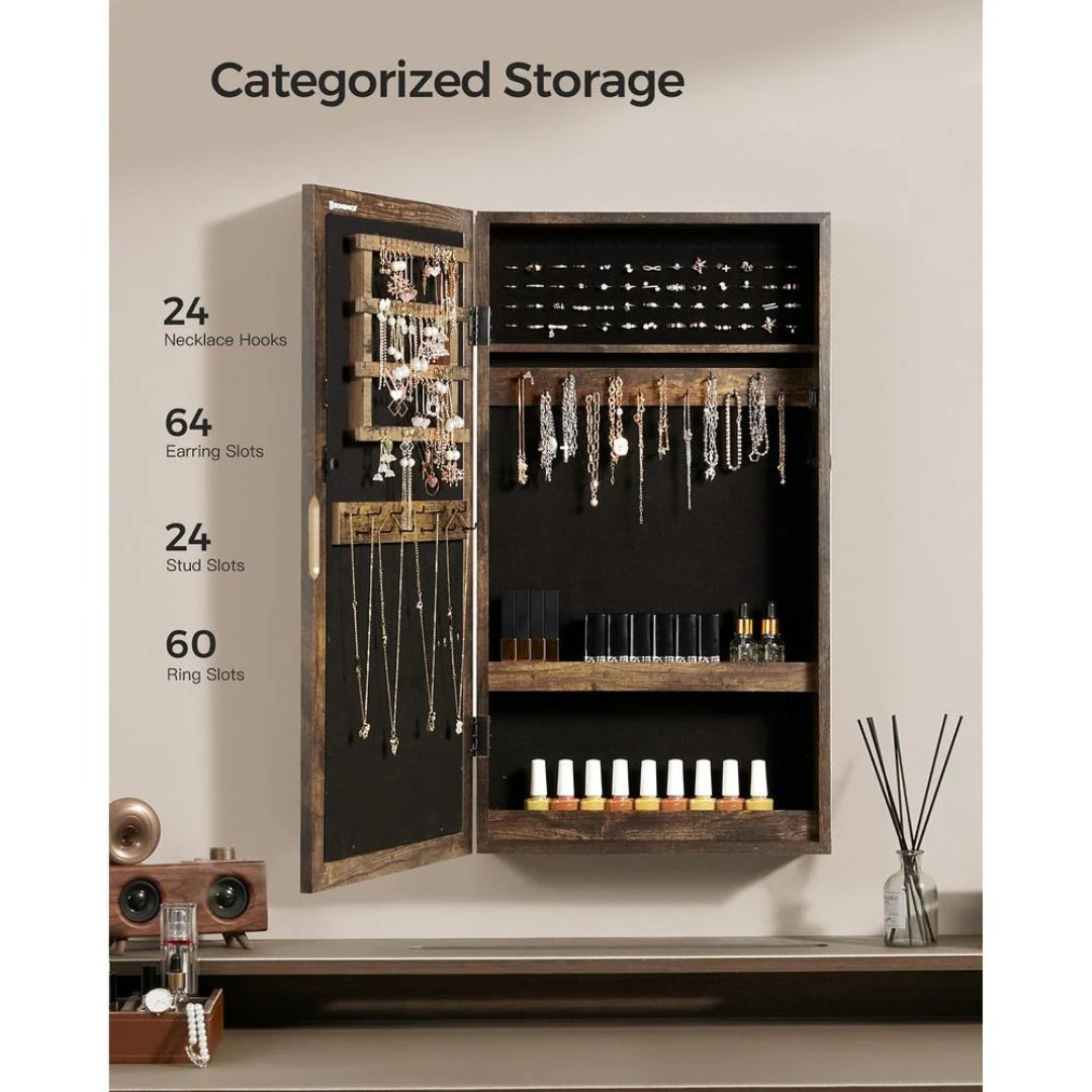 Lockable Mirror Jewelry Cabinet Wall Mounted Organizer