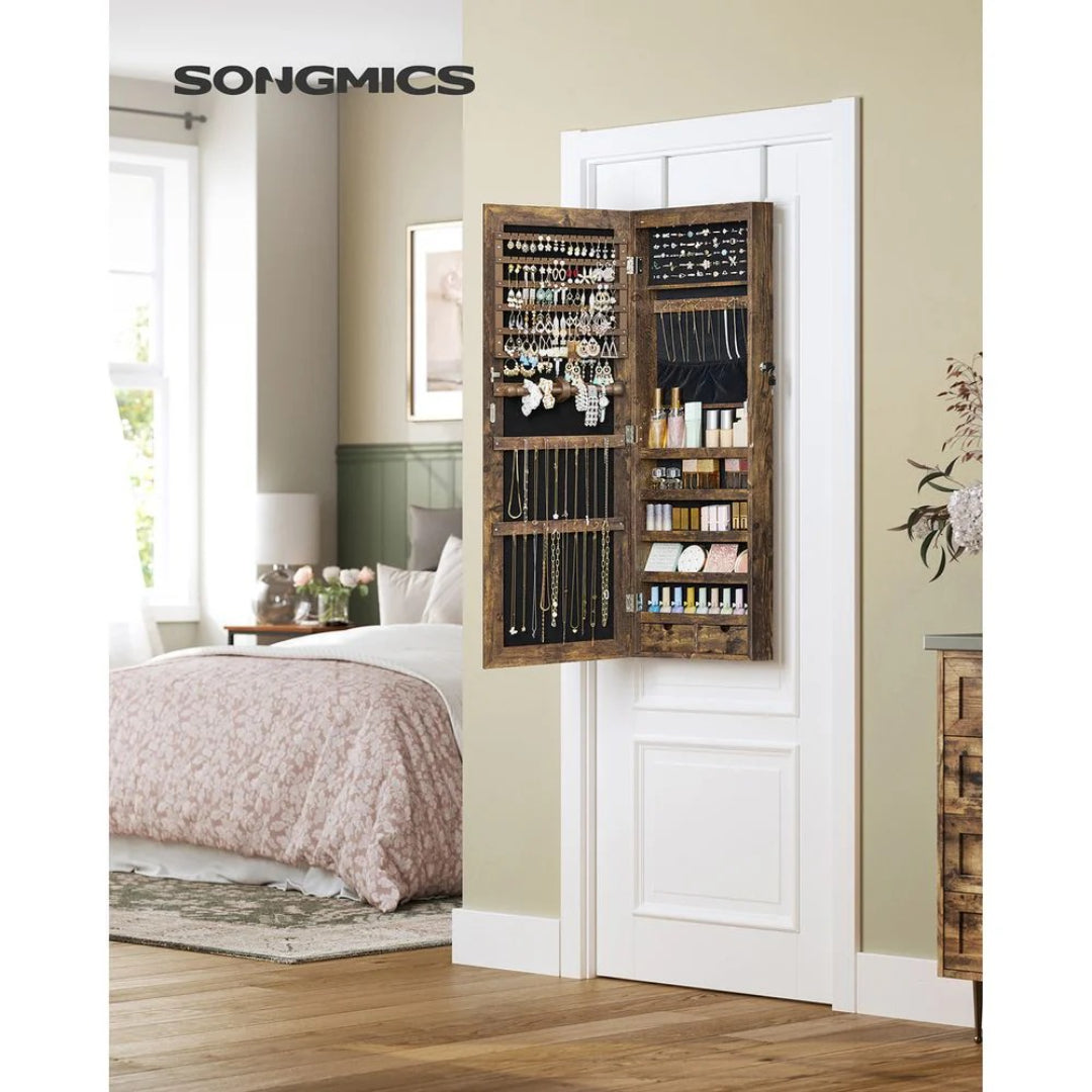 Wall Mounted Jewelry Armoire Cabinet With Mirror LED Lights