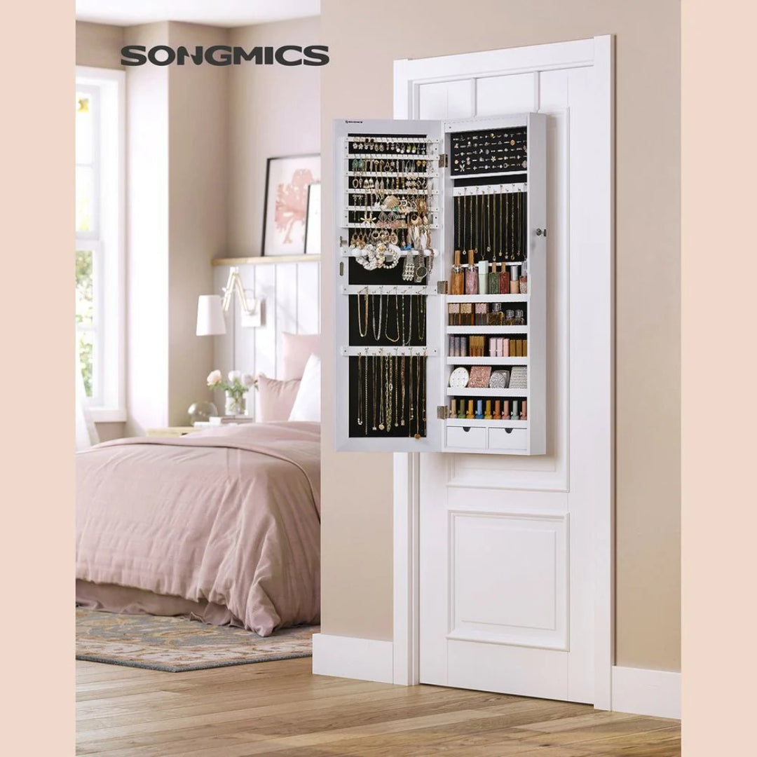 Wall Mounted Jewelry Armoire Cabinet With Mirror LED Lights