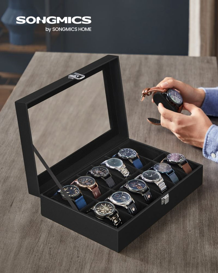 Watch Storage Case With Glass Lid 6 Or 12 Slot Organizer