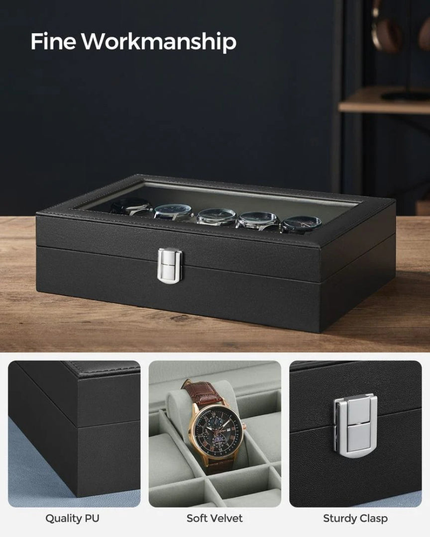 Watch Storage Case With Glass Lid 6 Or 12 Slot Organizer