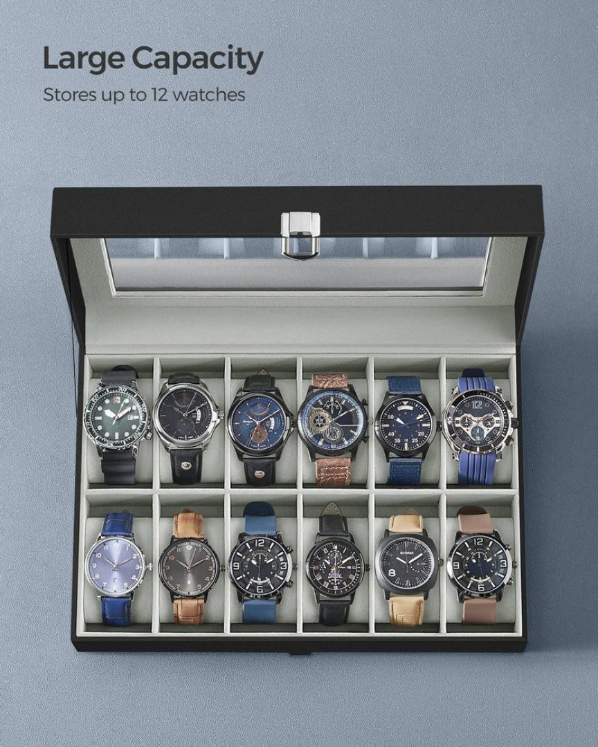 Watch Storage Case With Glass Lid 6 Or 12 Slot Organizer