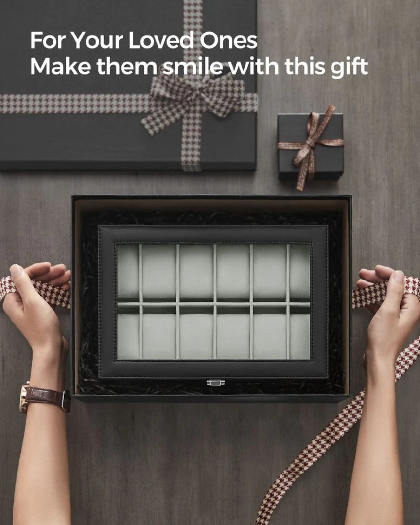 Watch Storage Case With Glass Lid 6 Or 12 Slot Organizer