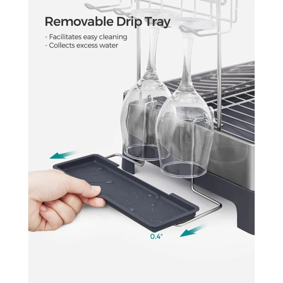2-Tier Dish Drying Rack with Drainboard, Stainless Steel Kitchen Dish Rack