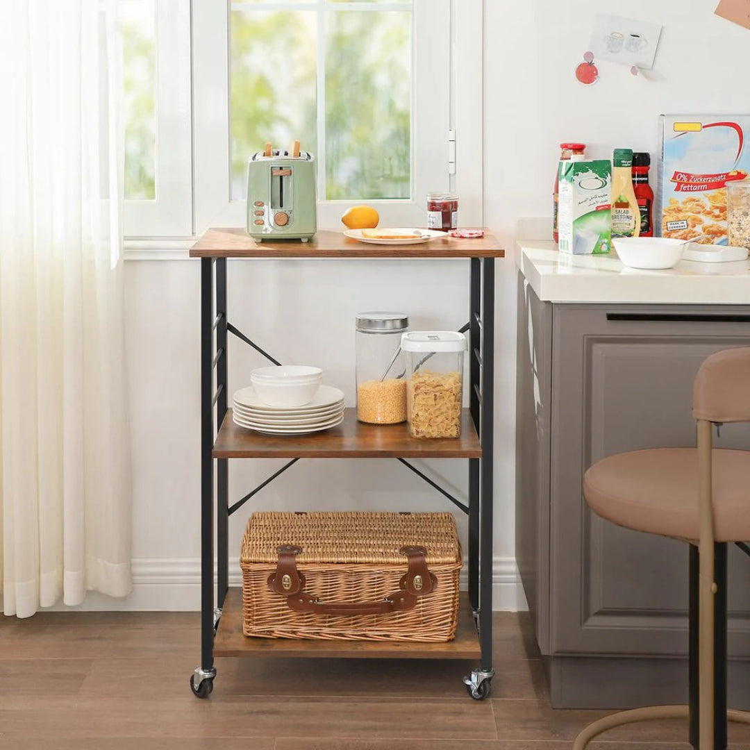 Kitchen Shelf Cart On Wheels 3 Tier Microwave Stand