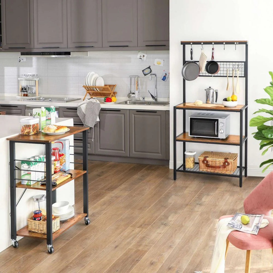 Kitchen Shelf Cart On Wheels 3 Tier Microwave Stand