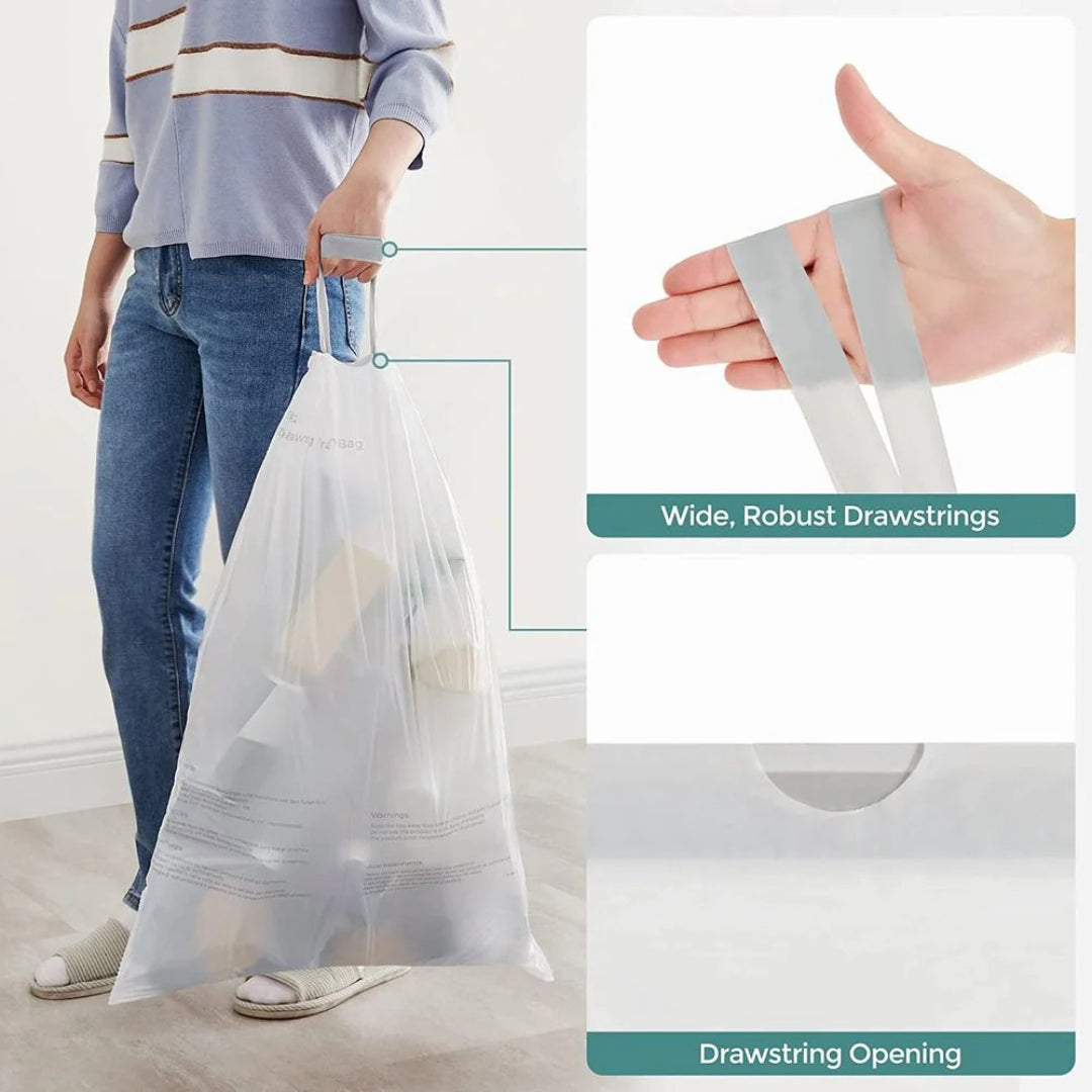 Drawstring Trash Bags, Heavy Duty Leak-Resistant Garbage Bags