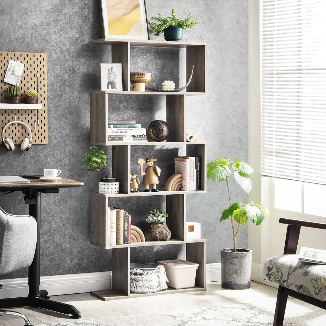 5 Tier Wooden Bookcase Storage Shelf Freestanding