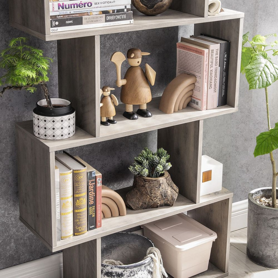 5 Tier Wooden Bookcase Storage Shelf Freestanding