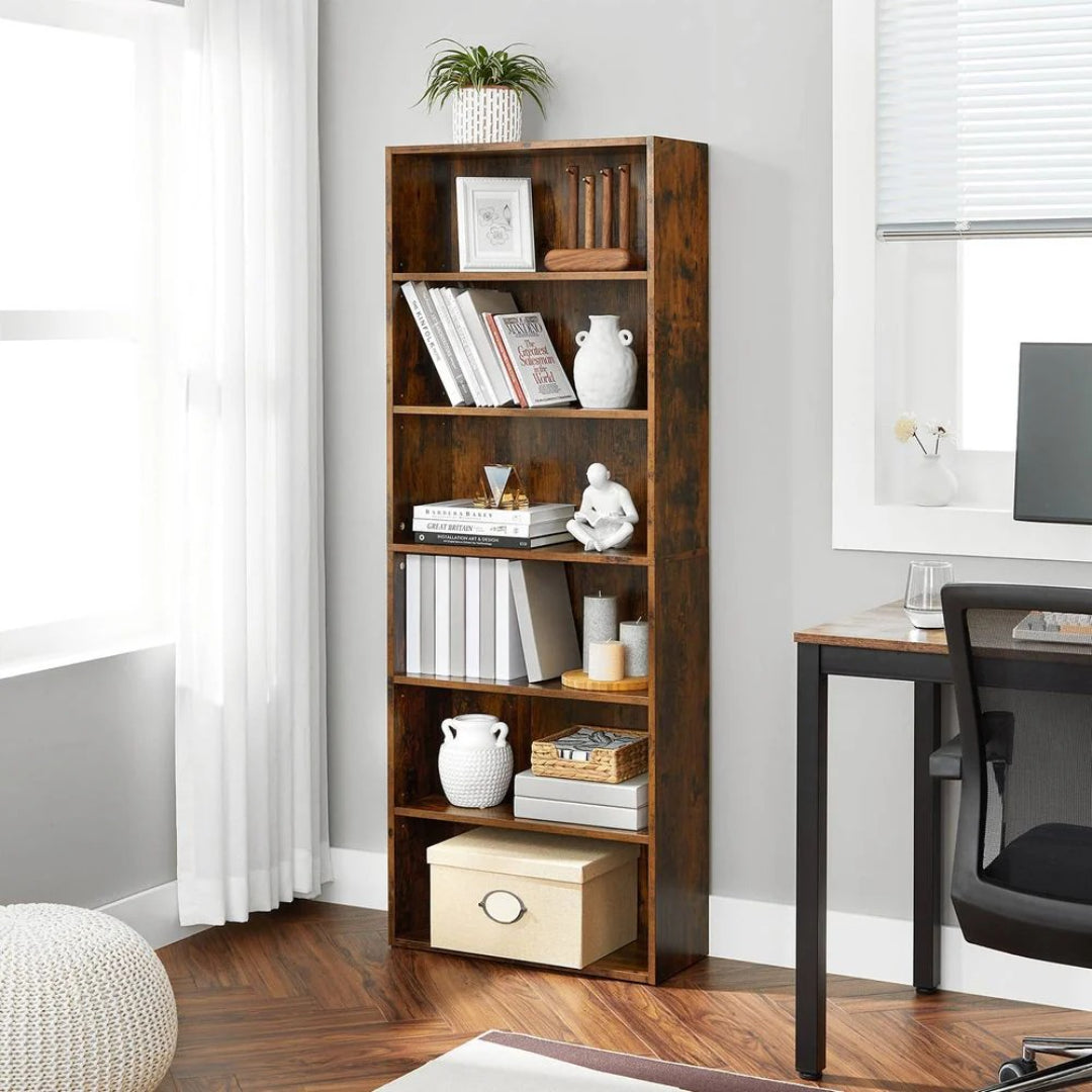 6 Tier Open Bookcase With Adjustable Storage Shelves