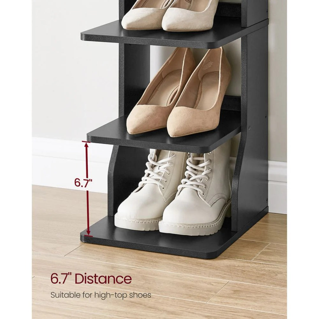 7 Tier Slim Shoe Rack With Hooks, Narrow Shoe Storage Organizer