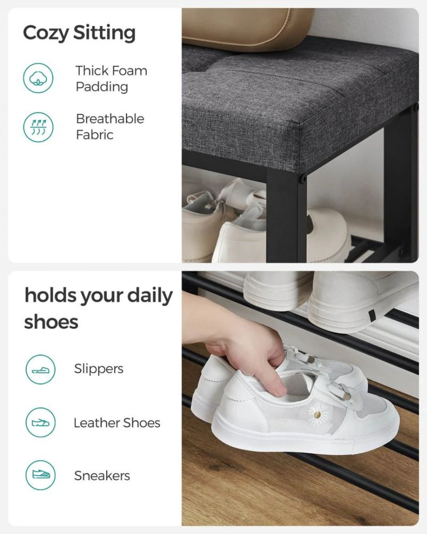 Shoe Bench With Cushion, 23.6/31.9 Inch Storage Bench