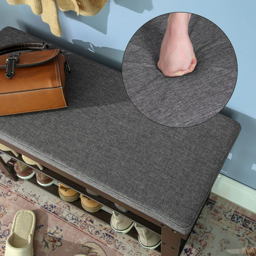 Shoe Organizer Bench With Cushion & 2 Shelves, 28 Inch Unit