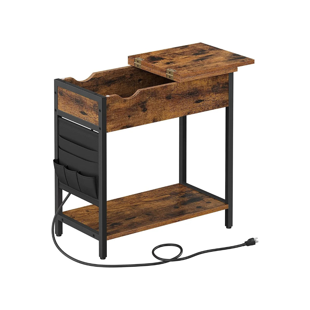 End Table With USB Ports And Power Outlets Storage Shelf