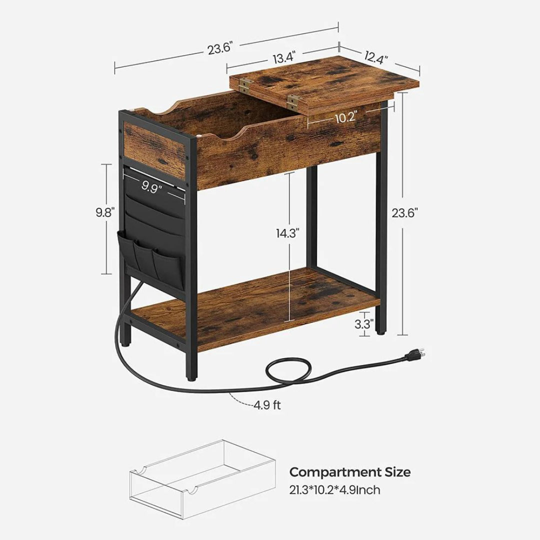 End Table With USB Ports And Power Outlets Storage Shelf