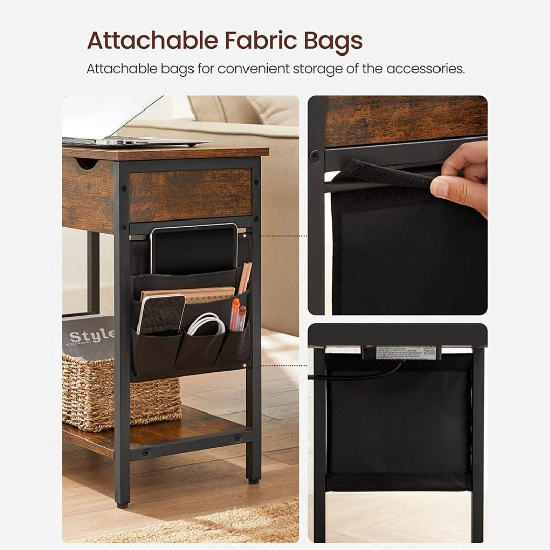 End Table With USB Ports And Power Outlets Storage Shelf