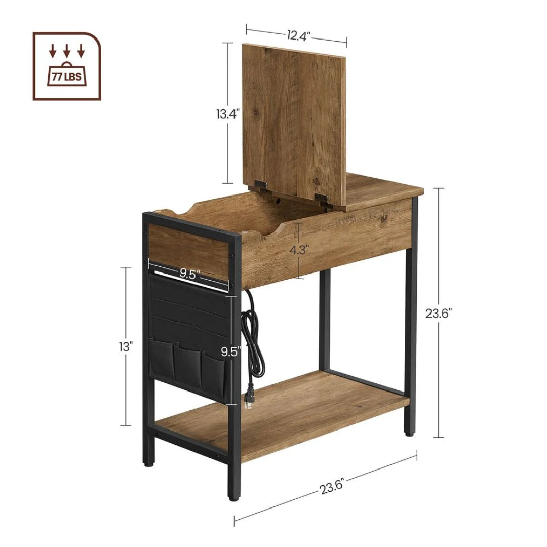 End Table With USB Ports And Power Outlets Storage Shelf